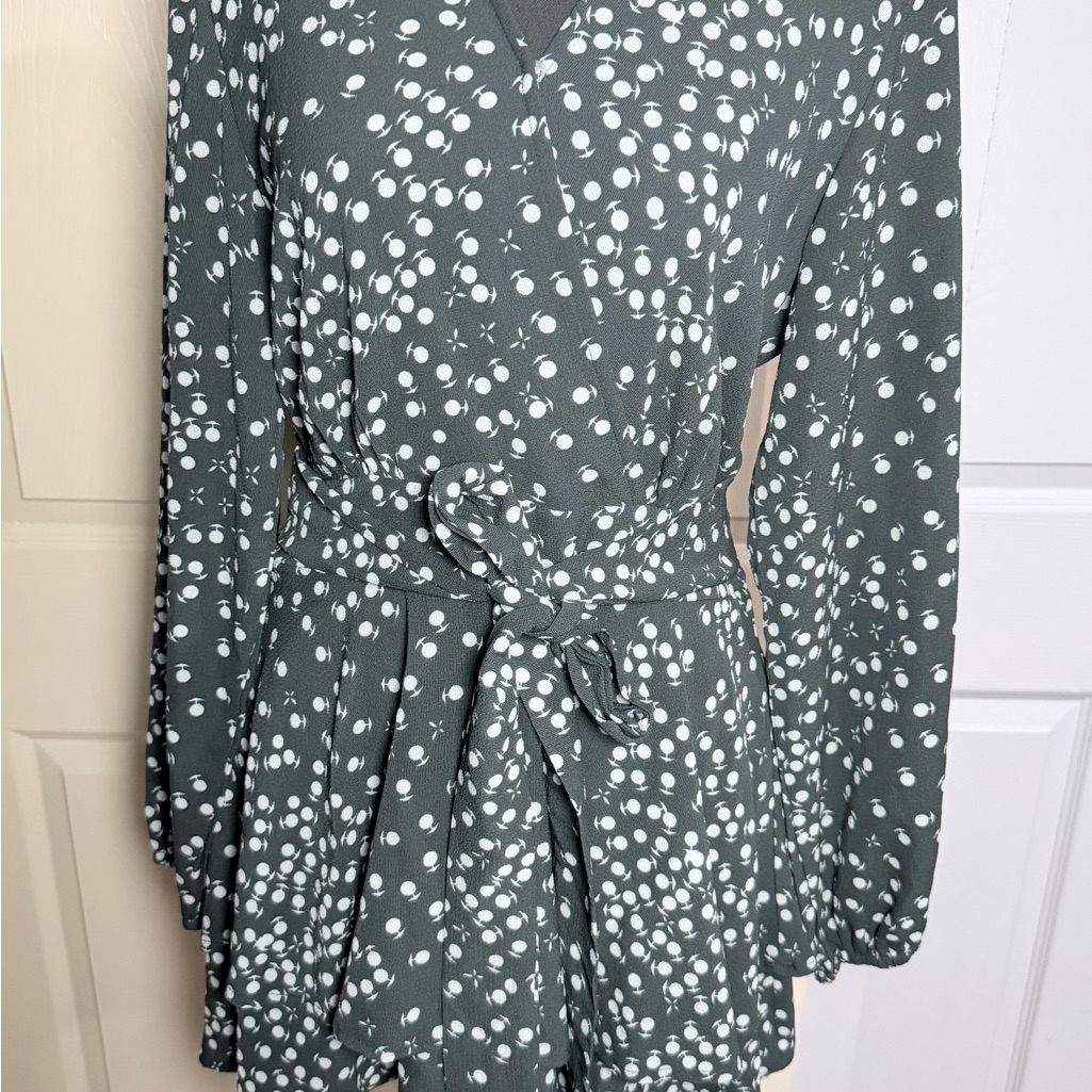 Amazon Dark Green Polka Dot Wrap Jumpsuit